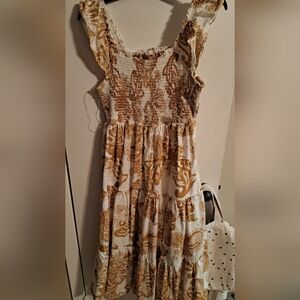 Women's Yellow Floral Smocked Maxi Dress